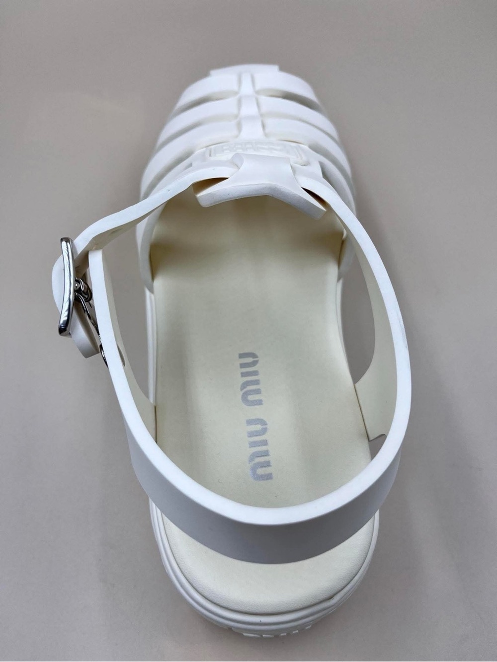 Miumiu Chunky White Jelly Sandals with Buckle Strap - Picture 11 of 16